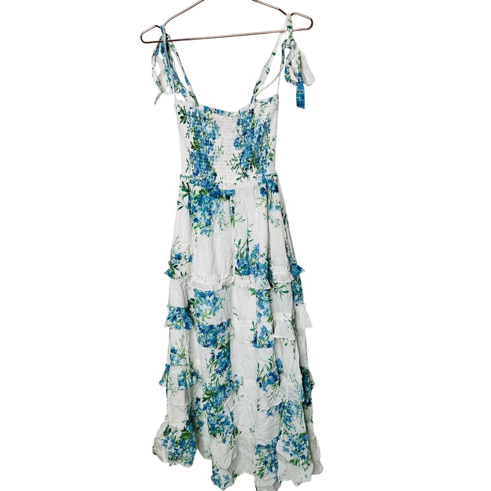 YUMI KIM Off-White Floral Tiered Ruffles Sweetheart Neckline Maxina Dress Size M - Picture 5 of 16